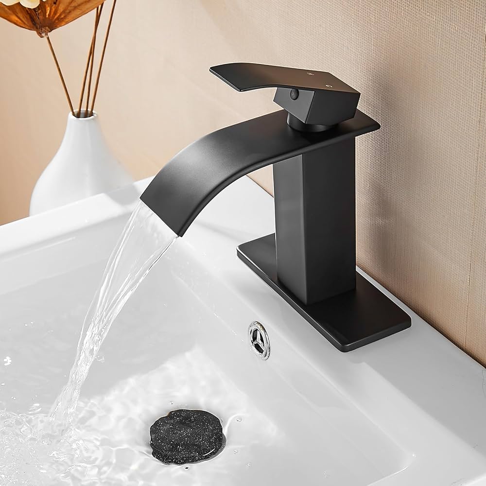 FRANSITON Black Waterfall Bathroom Faucet Lavatory Single